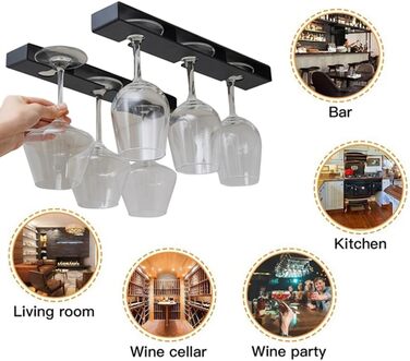 Тримачі для келихів вина Anicy (2 шт.) - підвісні, настінні, для кухні, бару, ресторану (чорний)