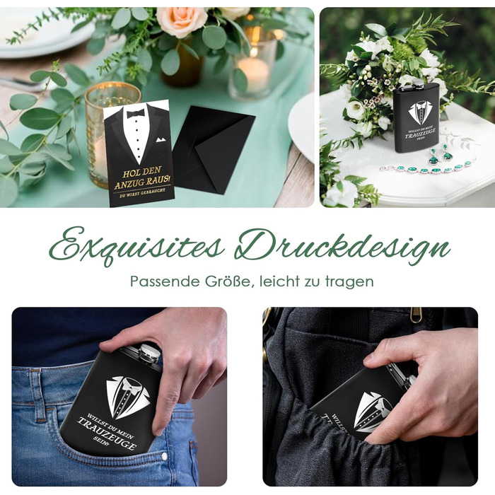 Фляга для друга нареченого з гравіюванням, 8oz, чорна, з 4 стаканчиками та воронкою, подарункова коробка, нержавіюча сталь, для весілля