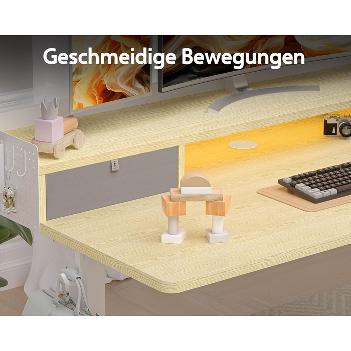 Electric Standing Desk with Drawers - 120x60cm Oak - Adjustable Height Desk for Home Office & DIY Pegboard