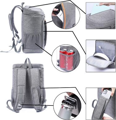 Терморюкзак 26L Kühl: ізольована сумка-холодильник для пікніків, походів, кемпінгу, риболовлі та роботи (сірий)