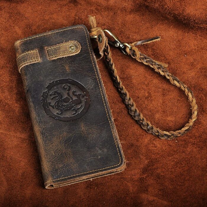 Le'aokuu Men's Genuine Leather Wallet Organizer Double Checkbook Bifold Wallet Pattern Commercial Wallet 3377