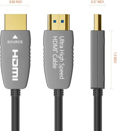 HDMI 2.1 оптоволоконний кабель 48 Гбіт/с, 8K@60Hz, 4K@120Hz, Dynamic HDR, eARC, Dolby, HDCP 2.2/2.3, сумісний з PS5, Xbox Series X, RTX 4090, TV, Beamer, AVR, Зелений (Чорний сертифікат, 33FT)