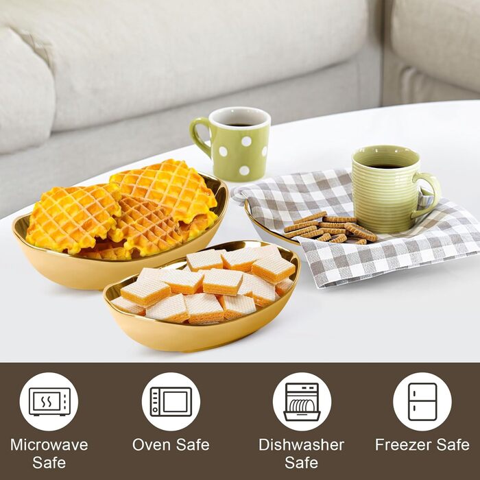 Керамічна фруктова ваза на стільницю, 3-ярусна, з металевим каркасом, золота