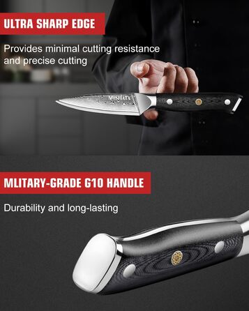 Набір кухонних ножів MOSFiATA Damast - 5 предметів з VG10 сталі. Включає: ніж кухарський, сантаку, для хліба, універсальний та для фруктів. Преміум якість, подарункова коробка.