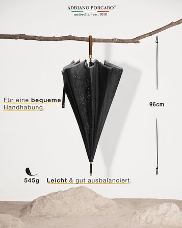 Стійкий до вітру парасолька: великий парасолька Ø120см з відбиваючим краєм, 12 спиць, з чохлом - для чоловіків та жінок, оливковий (чорний)