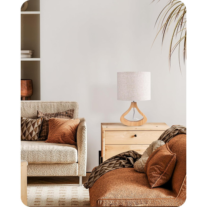 Дерев'яна приліжкова лампа EDISHINE з абажуром з льону, E27, для вітальні, спальні, в стилі кантрі [Енергоклас F]