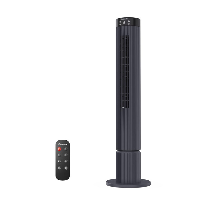 Турбовентилятор AIRMATE: 12 швидкостей, пульт ДУ, 10 м/с, 110 см, 3 режими, таймер 12 год, LED дисплей, 40W, сірий