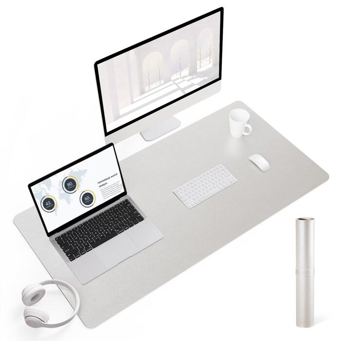 Офісний килимок для миші та столу YSAGi зі шкіри та антиковзким покриттям, 90x43 см (Шампань)