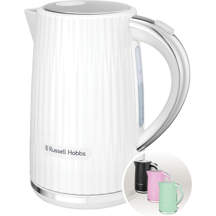 Russell Hobbs Kettle [1.7L 2400W] Eden White, Stainless Steel Accents (removable scale filter, lid opening with push button, water level indicator, illuminated switch, BPA free) Teapot 27360-70