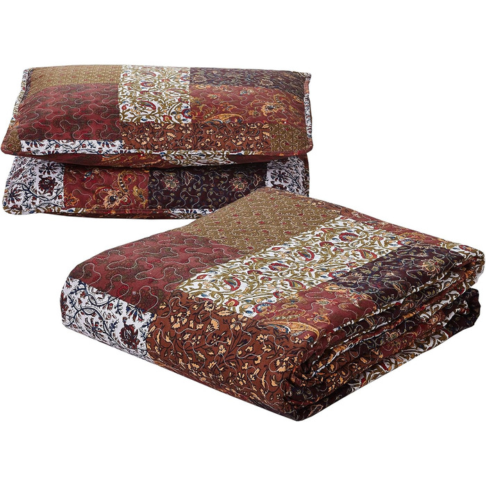 Комплект постільної білизни Red Riches 2-частинний – двоспальне ліжко з 1 наволочкою, осінній дизайн пэтчворк, легка стегане покривало, осінній стиль кантрі.