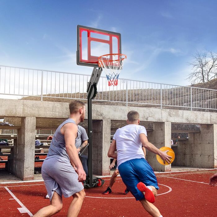 COSTWAY Adjustable Height Basketball Stand - Outdoor Basketball Hoop with Stand & Wheels, Weighted Base, Mobile Basketball System for Kids & Teens - Includes Ball & Pump