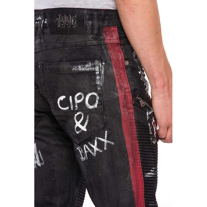 Чоловічі джинси Cipo & Baxx Straight Fit Denim Rockig Design Ripped Biker W38 L32 Чорні
