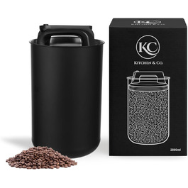 Кейсі для кави KC Kitchen & Co. – герметичний контейнер для 1 кг кавових зерен з нержавіючої сталі з вакуумним кришкою та захистом аромату – для кави, чаю, цукру, мюслі, чорний матовий (2800 мл)