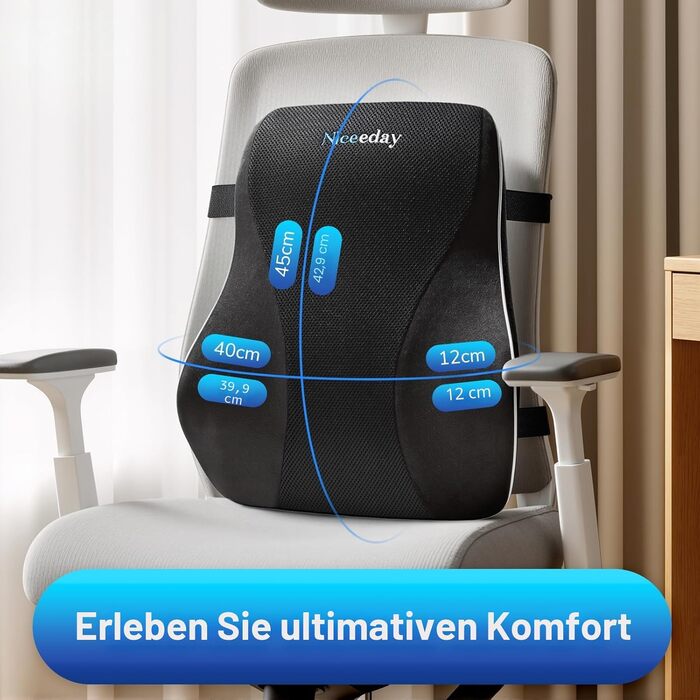 Подушка для попереку Niceeday для офісного крісла та авто з піни Memory Foam, дихаюча 3D сітка, підтримка спини