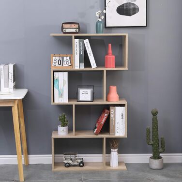 Etnicart Bookshelf, Oak Finish, Office, Modern, Double-Sided, 70x23.5x127.5cm Self-Supporting, Cube Design, Suitable for Entrance, Living Room, Children's Room, Wood Bookshelf, Office Shelf, DVD Cabinet