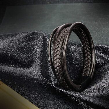 Чоловічий шкіряний браслет Casisto.J з нержавіючою сталлю, гравіювання, чорний, плетений, з магнітною застібкою, 18 см, коричневий, індивідуальний дизайн