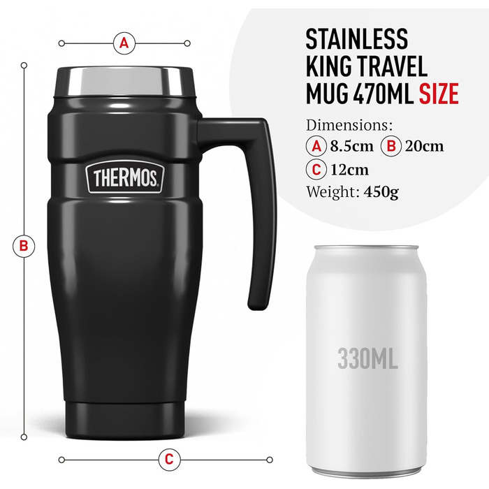 Термос König Travel Mug з нержавіючої сталі - Матовий Чорний (470 мл)
