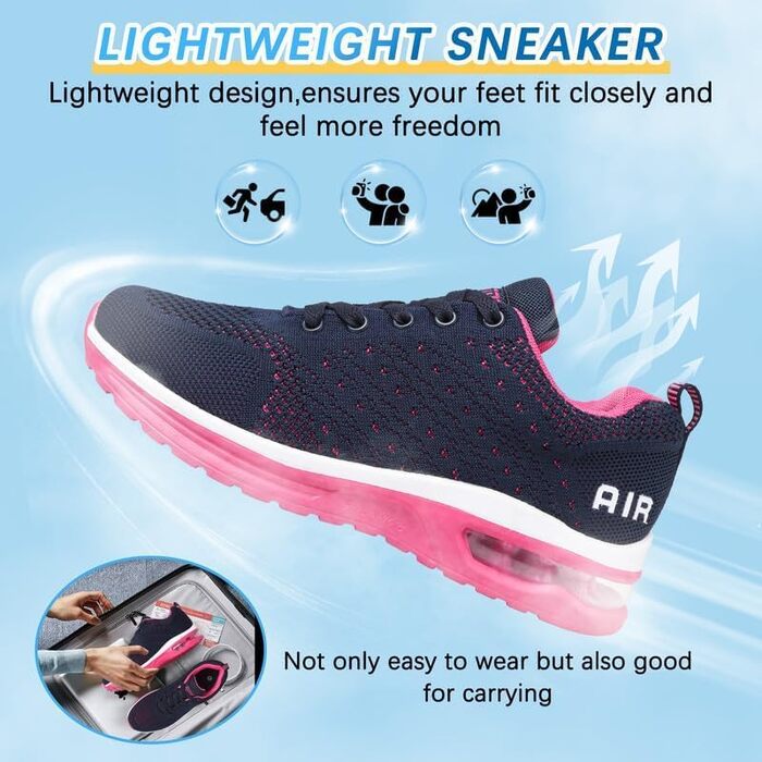 Жіночі кросівки для бігу та фітнесу. Повітряна амортизація, дихаючі матеріали, антиковзання. Розмір 42 EU, блакитно-червоний колір