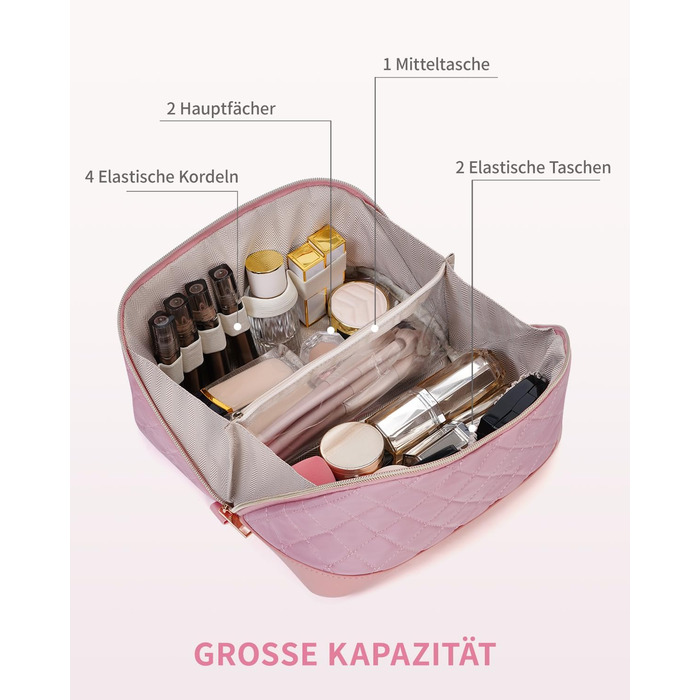 Косметичка для подорожей Wandering Nature для жінок: велика, водонепроникна, з відділенням для пензликів, рожева (патент)