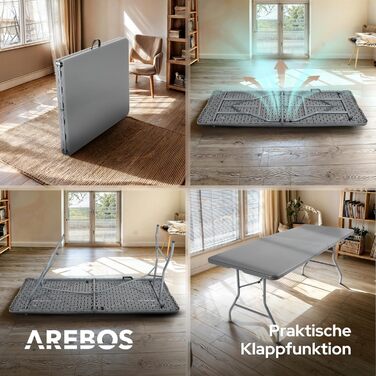 Складаний садовий стіл Arebos Buffettisch 182x74x74 см, антрацит | для 8 осіб | з ручкою для перенесення | для саду, тераси, балкону