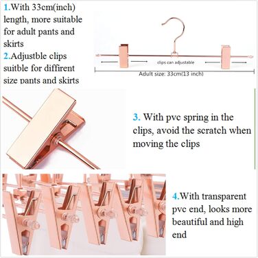 20 шт. Міцні вішалки для штанів та спідниць Rose Gold (мідь) з обертовими гачками та регульованими кліпсами