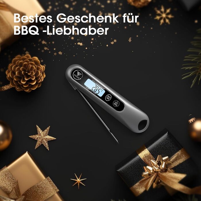 Цифровий кухонний термометр DOQAUS для м'яса, приготування їжі, випікання та гриля, швидка реакція 3s, LCD дисплей, автоматичне вмикання/вимикання (сріблястий/чорний)