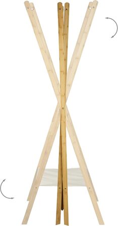 Relaxdays Bamboo Clothes Rack, HBT: 155.5 x 50 x 57.5 cm, Coat Rack with Practical Shoe Storage, Space-Saving, Foldable as a Clothes Dryer and Wardrobe with 2 Wooden Clothes Rails, Natural