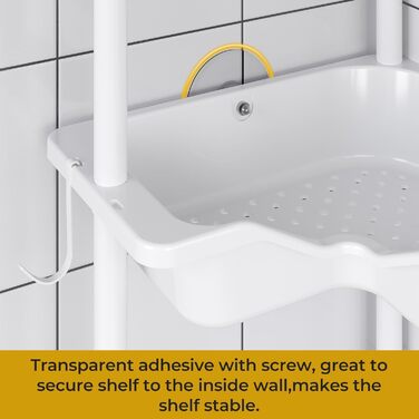 Підставка для душу OriwarE без свердління, кутова, 3 яруси, з гачками, нержавіюча сталь, пластик, білий