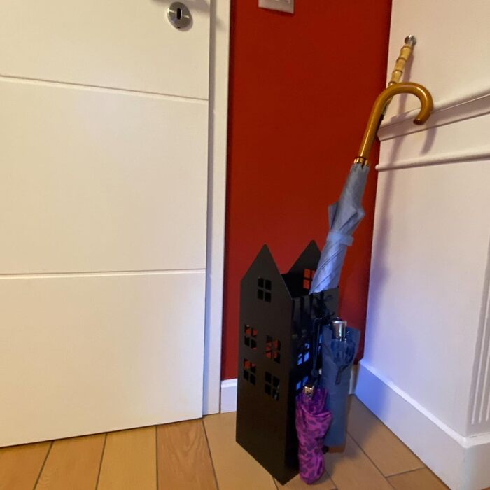 Підставка для парасольки UNUS з піддоном для води, 4 гачки, 16x16x49 см (Чорний, для дому)