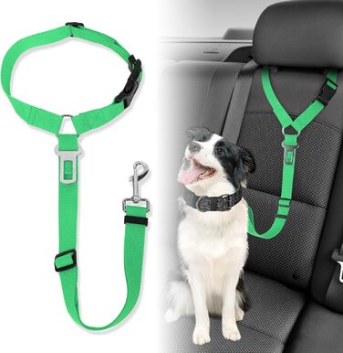 Автомобільний ремінь безпеки для собак, кріплення для тварин у авто, на голову, міцний поводок, шлейка для собак, котів та інших домашніх тварин (зелений)