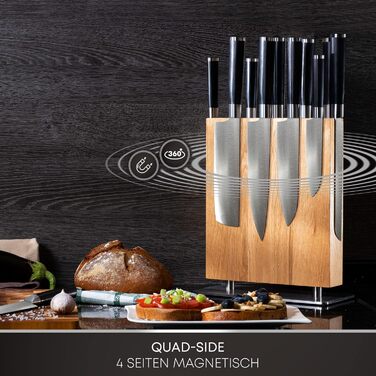 SEMPREZA® Magnetic Knife Block | 4-Sided Magnetic Knife Holder | Knife Block Holder | Knife Storage | Magnetic Knife Block without Knives, Wood Oak