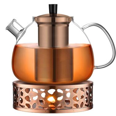 Скляна чайник Ecooe 1.5L з підставкою, 1500 мл, нержавіюча сталь (бронза)