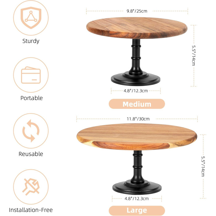 Дерев'яний етажерка/підставка для тортів та капкейків E-ROOM TREND | 1 ярус | з дубовим цоколем | для вечірок, дня народження, дитячого свята