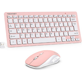 TECKNET Бездротова Клавіатура та Миша, QWERTZ, 2.4 GHz, 15м, Безшумна, для ПК, Ноутбука, Smart TV, Біла (Рожева)