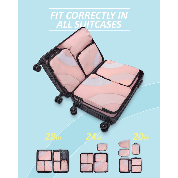 Органайзери для валізи BAGSMART компресійні (6 шт.) - рожеві. Набір кубиків для пакування, органайзер для подорожей в ручній поклажі