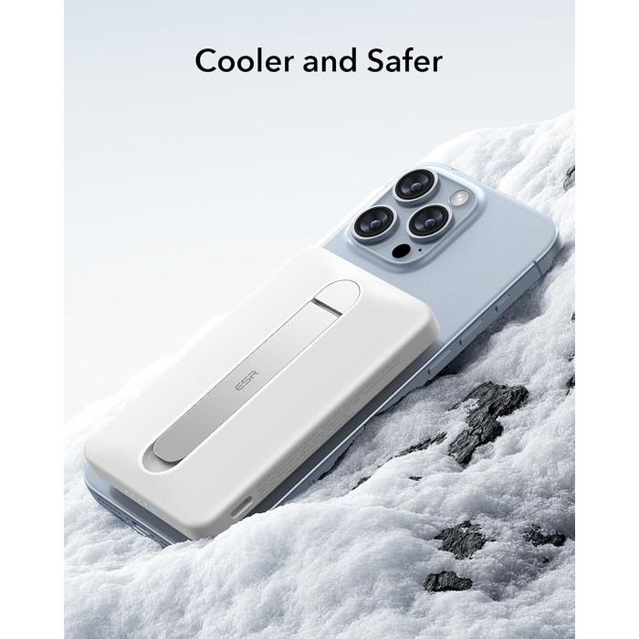 Power Bank ESR MagSafe QI2 з бездротовою магнітною зарядкою, 15W, 5000mAh, USB-C, білий (з підставкою)