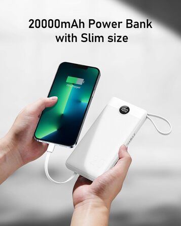 Power Bank VEEKTOMX 20000mAh з 5 виходами та 2 входами, білий. Портативний акумулятор для iPhone, iPad, Samsung, Xiaomi, Google Pixel