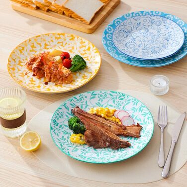 Набір посуду Vancasso Selene на 6 осіб (24 елементи) з пастелевого порцеляну, 6 тарілок, 6 десертних тарілок, 6 супових тарілок, 6 мисок, сумісний з мікрохвильовою піччю, діаметр тарілок 26 см