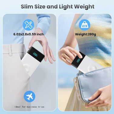 Powerbank 10800mAh з кабелем, зарядним пристроєм для Apple Watch, 6-в-1, PD 25W+QC4.0 USB-C, швидка зарядка, LED-дисплей, сумісний з iPhone 16/15/14, Samsung та ін.