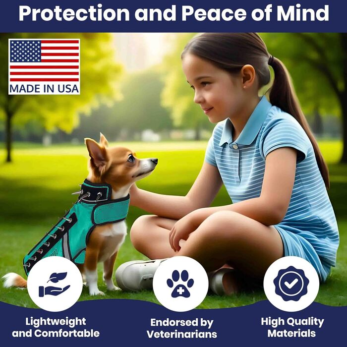 Жилет CoyoteVest SpikeVest для собак, захист від койотів та хижаків, жилет для маленьких собак, світловідбиваючий, США (M, Королівський блакитний)