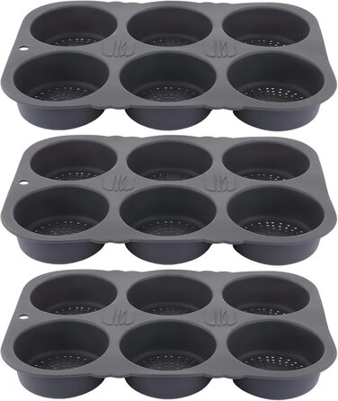 LOPYXBR 3 Pack Burger Buns Baking Mold, 10cm Round Bun Baking Mold, Mini Burger Bun Baking Mold with 6 Cavities, Non-Stick Silicone Bread Mold for Burgers, Bread, Buns, Puffs, Cupcakes