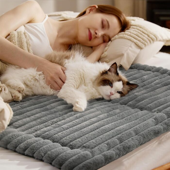 Самогріюча ковдра для котів та собак BEDSURE - 61x46 см. М'яке ліжко для кота, тепла підстилка для собаки. Нековзна основа, підходить для клітки. Сірий колір 61 x 46 см