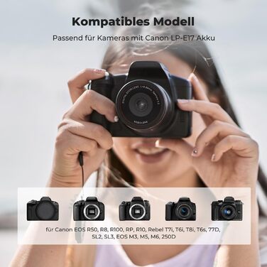 Зарядний пристрій для акумулятора камери LP-E17 1250mAh K&F Concept для Canon EOS RP, Rebel T8i, T7i, T6i, T6s, SL2, SL3, EOS M3, M5, M6 Mark II, 77D, 200D, 750D, 760D, 800D