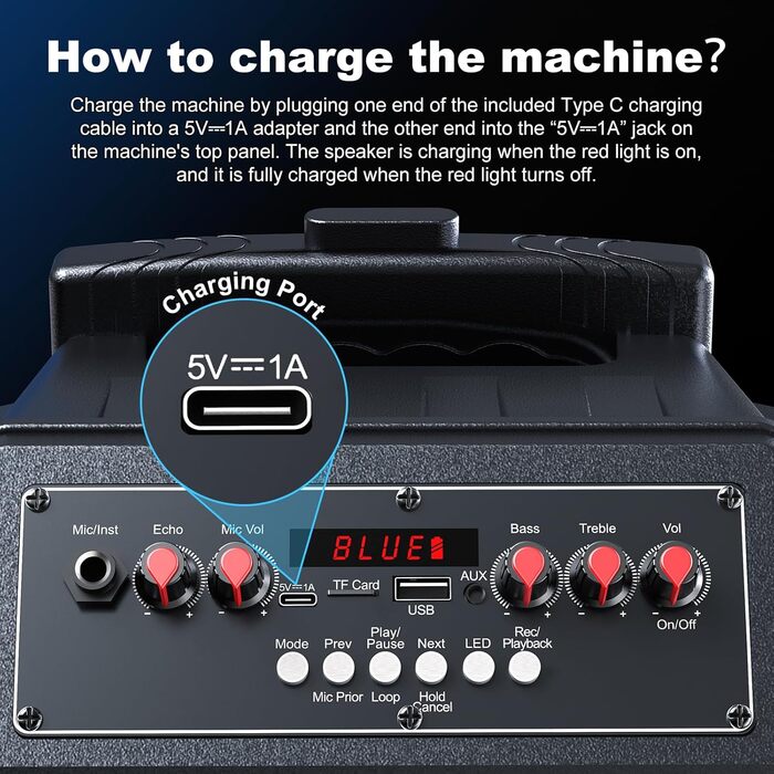 Караоке-машина з 2 бездротовими мікрофонами, коліщатками та ручкою-телескопом - портативна Bluetooth-система з акумулятором 8800mAh, PA-система з підсвічуванням, регулюванням басів/високих частот/ефектом ехо для вечірок, для дому A5