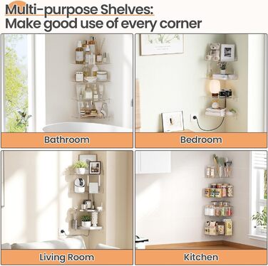 Настінні полиці Upsimples 4 шт. Білі, без свердління, 38 x 10 см, 2 способи кріплення, для ванної, спальні та кухні