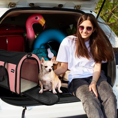 Транспортна сумка для котів та собак Zavothy, дихаюча та легка, з регульованим плечовим ременем, знімний м'який матрац (Рожевий, S)