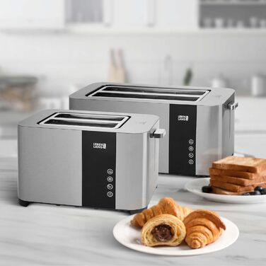 LEBENLANG Stainless Steel Toaster with Roll Attachment, 2 Slices - Touchscreen LED Display & 7 Levels | 850W 2-Slice Toaster with Display | For Kitchen, Household & Camping, Camping Toaster | Bread Toasters 2 Slices - 850W - Stainless Steel