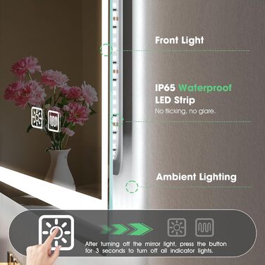 Дзеркало для ванної кімнати S'bagno з підсвічуванням 100x70 см, LED, з полицею, антизапар, 3 колірні температури, регулювання яскравості, HD скло, IP44, горизонтальне/вертикальне встановлення, M55 (без Bluetooth)