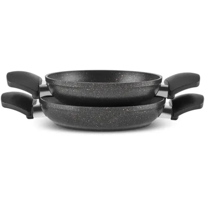 Набір кухонного посуду Karaca Biogranit Blackgold 12 предметів | Покриття з антипригарним ефектом | Стійкий до подряпин | Здоровий та екологічний | Енергоефективний | Елегантний дизайн | Легко миється (Чорний/Золотистий)