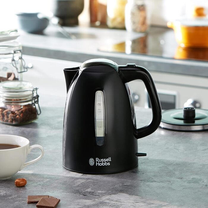 Електричний чайник Russell Hobbs 1.7л, 2400W, чорний, з LED-підсвічуванням, функція швидкого кип'ятіння, фільтр від накипу, індикатор рівня води